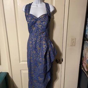 Blue / Gold Dragon Halter Neck Vivienne of Holloway Sarong Dress Size 16